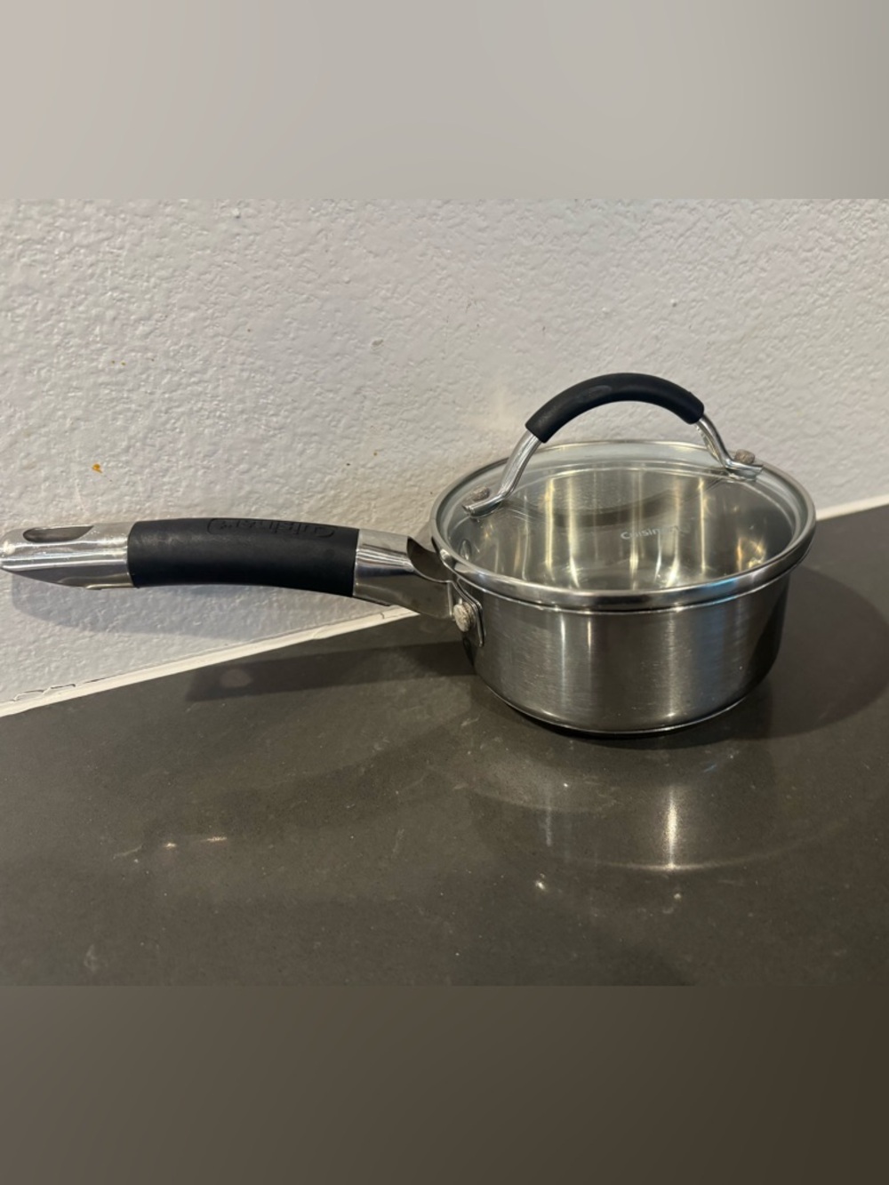 Cuisinart 1 QT Silver Stainless Steel Saucepan with Black Handle and Lid Grip